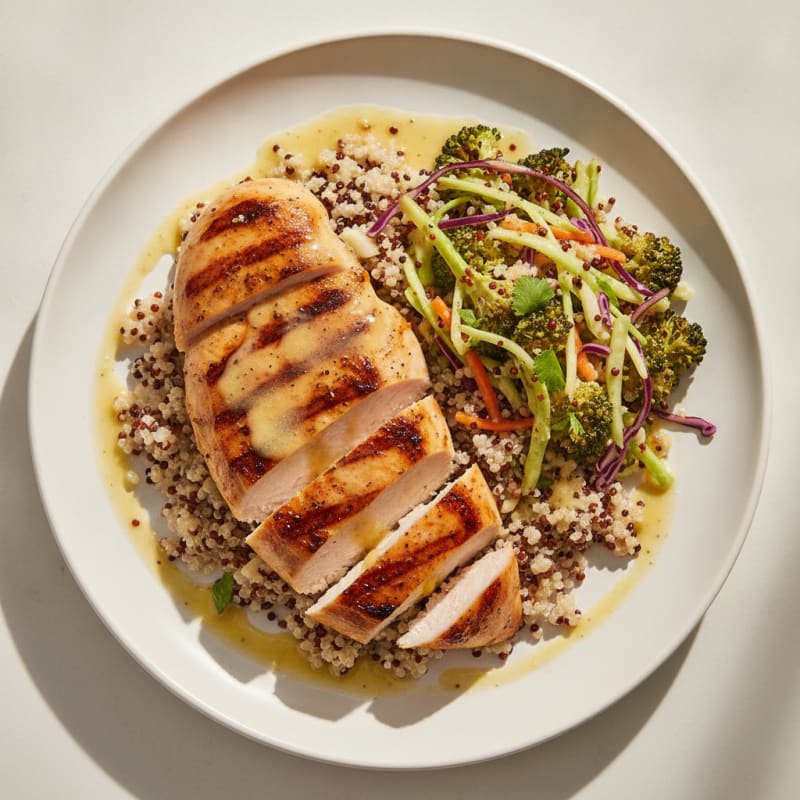 Grilled Chicken Breast with Quinoa and Crunchy Broccoli Slaw