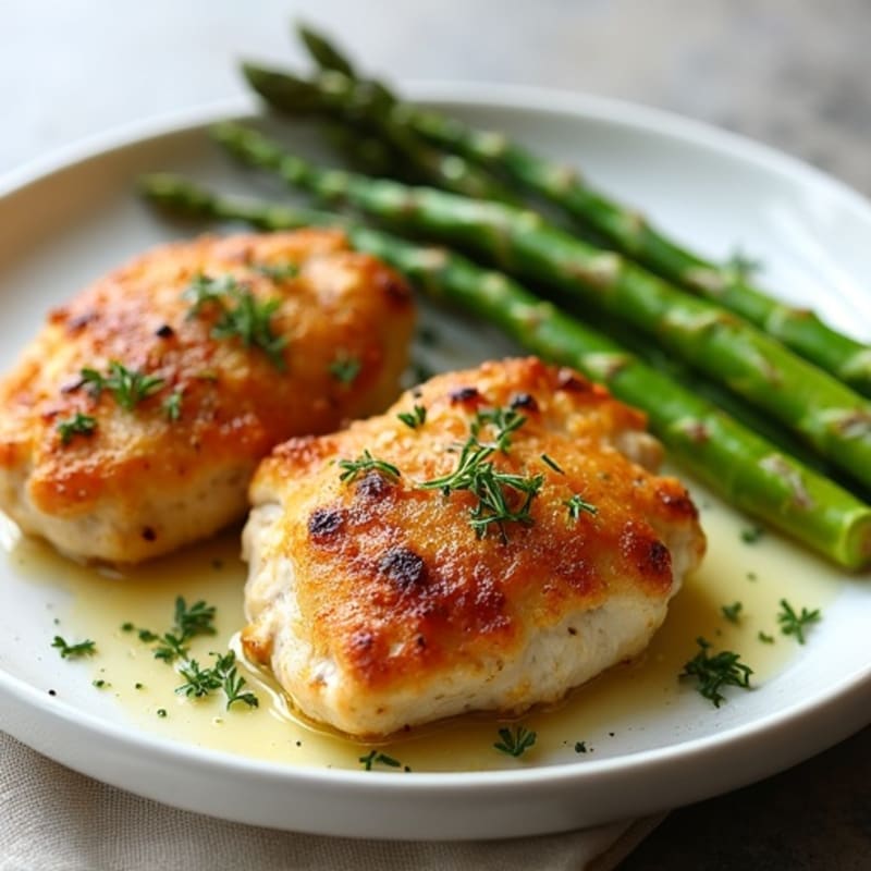 Crispy Lemon-Herb Baked Chicken Thighs with Roasted Asparagus