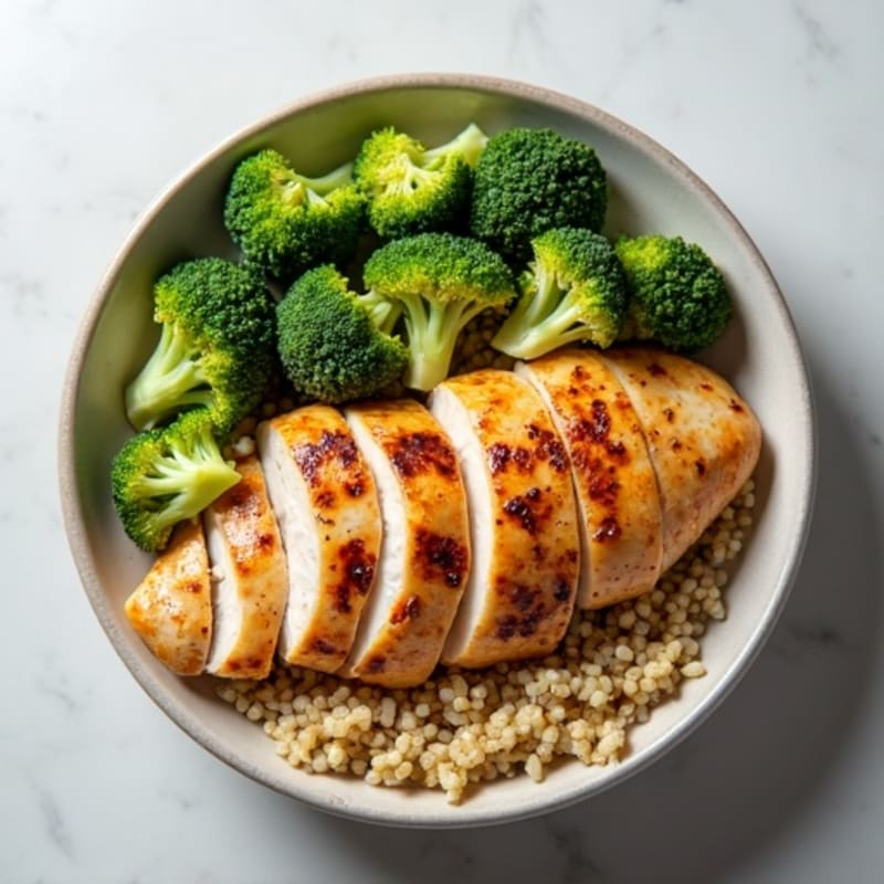 Grilled Chicken and Quinoa Bowl with Roasted Broccoli