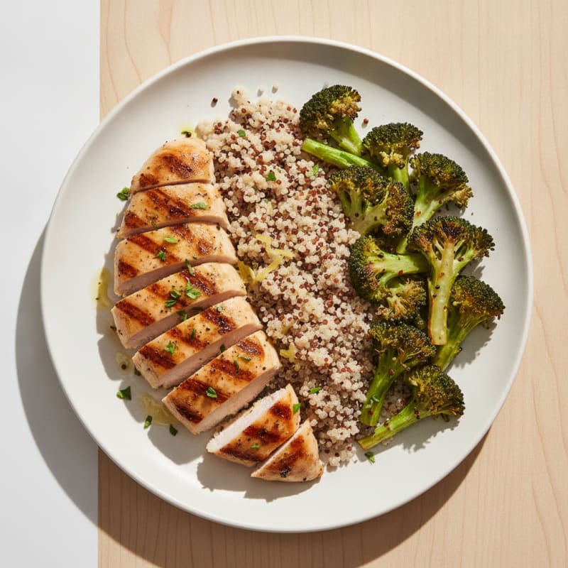 Grilled Chicken Breast with Quinoa and Roasted Broccoli