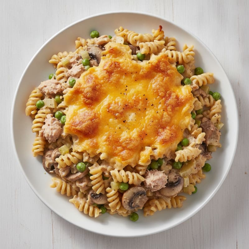 Tuna Noodle Casserole with Cheesy Topping