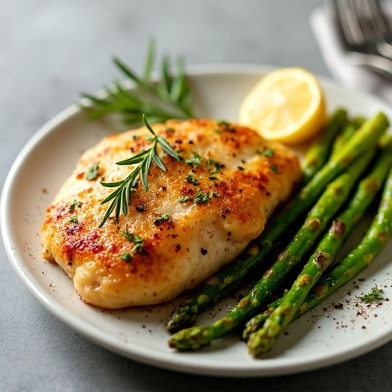 Crispy Lemon Herb Roasted Chicken with Roasted Asparagus