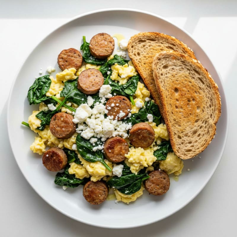 Egg White and Turkey Sausage Scramble with Spinach and Feta