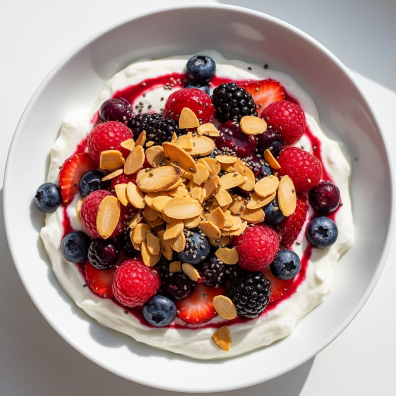 Greek Yogurt Protein Parfait with Mixed Berries and Almonds
