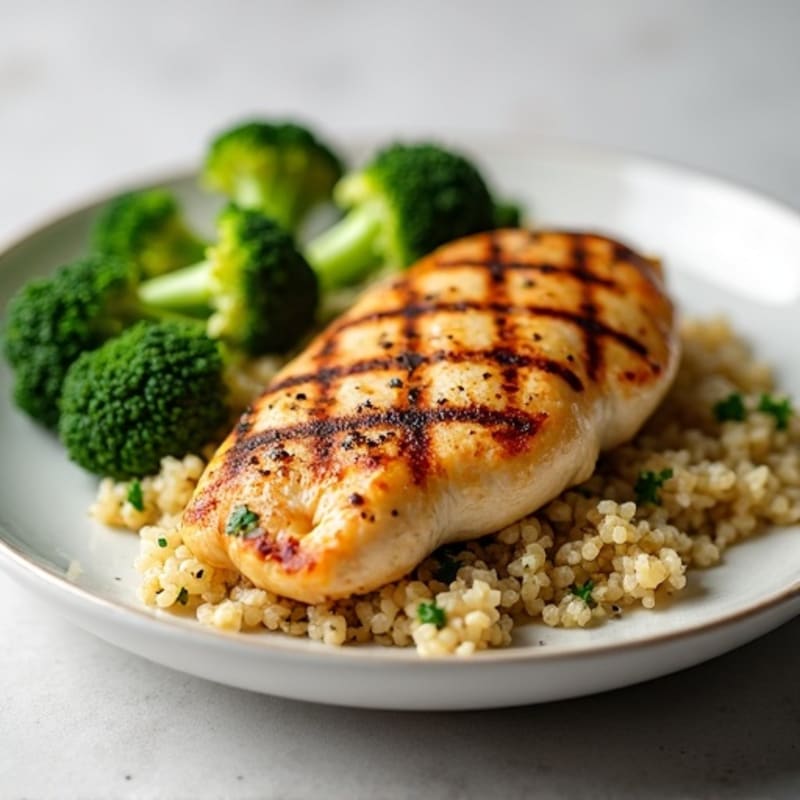 Grilled Chicken Breast with Roasted Broccoli and Quinoa