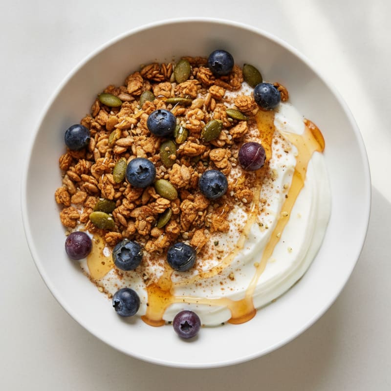 Greek Yogurt Bowl with Toasted Seed Granola and Fresh Berries