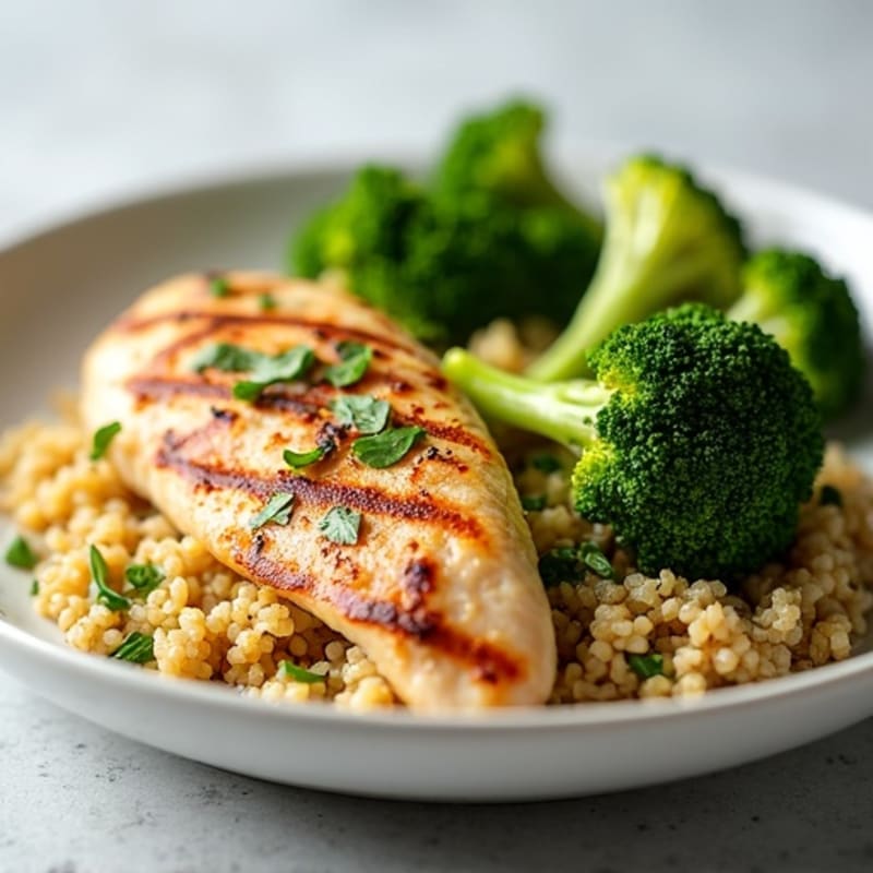 Grilled Chicken Breast with Quinoa and Roasted Broccoli