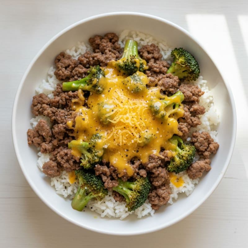 Ground Beef and Broccoli Rice Bowl