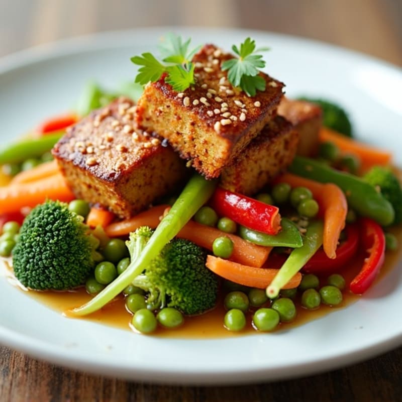 Sweet Maple Glazed Tempeh with Ginger Sesame Vegetables