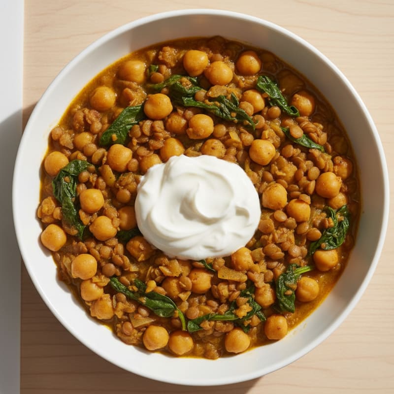 Lentil and Chickpea Stew with Wilted Spinach