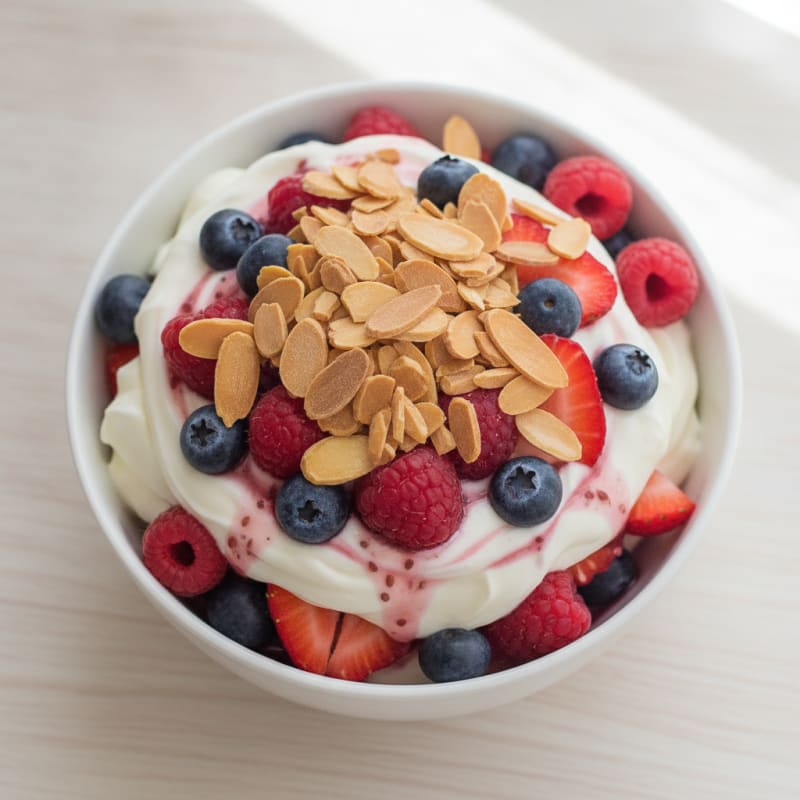 Greek Yogurt Protein Parfait with Mixed Berries and Almonds