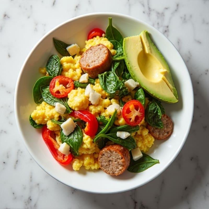 Egg White Scramble with Turkey Sausage and Spinach
