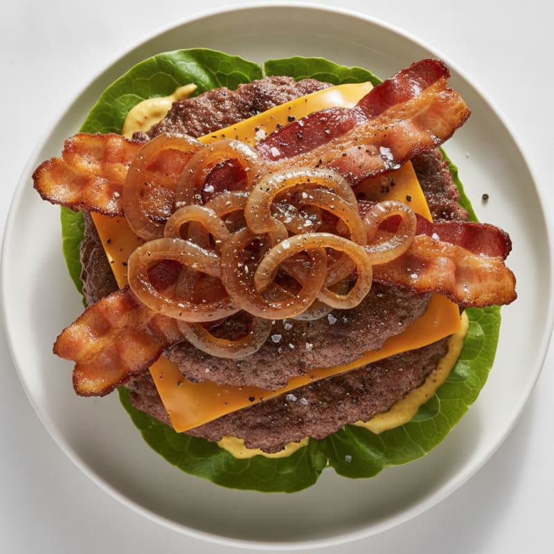Double Bacon Cheeseburger with Caramelized Onions
