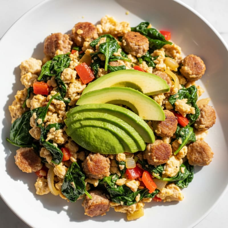 Egg White and Turkey Sausage Scramble with Spinach