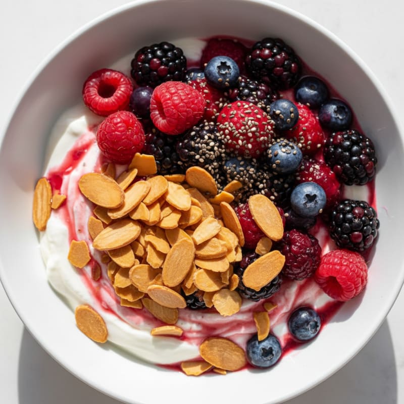 Greek Yogurt Protein Parfait with Mixed Berries and Almonds