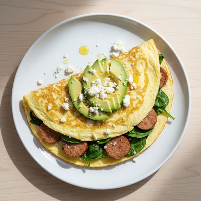 Egg White Spinach Omelette with Turkey Sausage