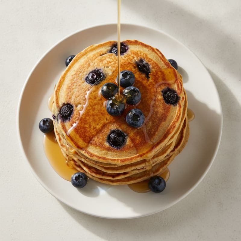 Blueberry Ricotta Pancakes with Maple Syrup