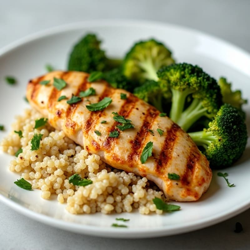 Grilled Chicken Breast with Quinoa and Roasted Broccoli