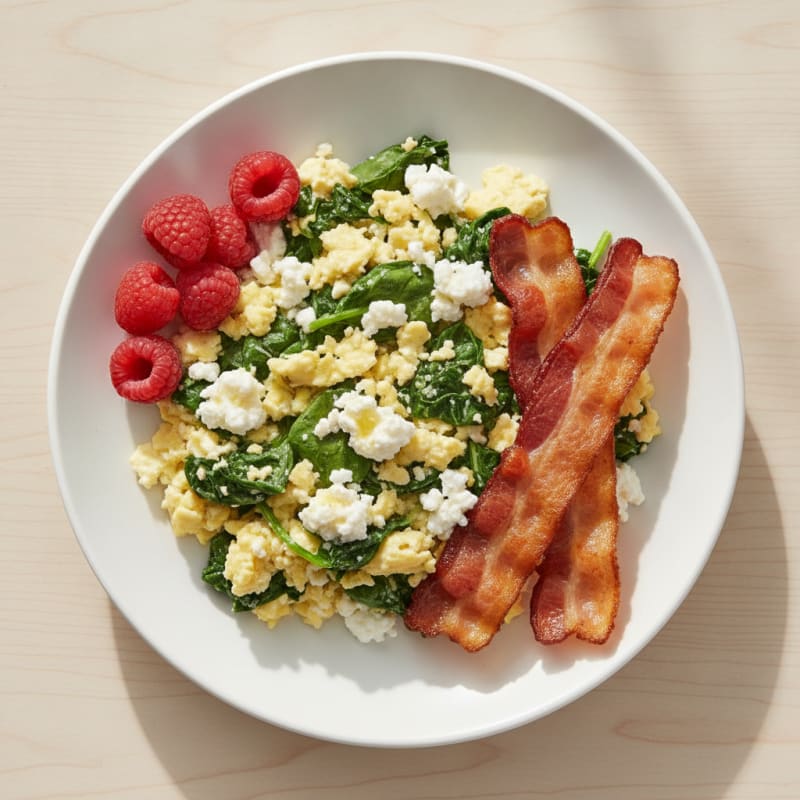 Cottage Cheese Scramble with Spinach and Turkey Bacon