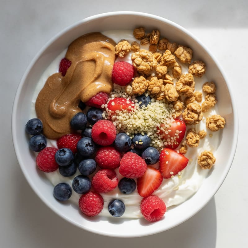 Creamy Greek Yogurt Bowl with Mixed Berries and Almond Butter