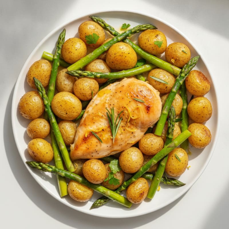 Lemon Herb Roasted Chicken with Asparagus