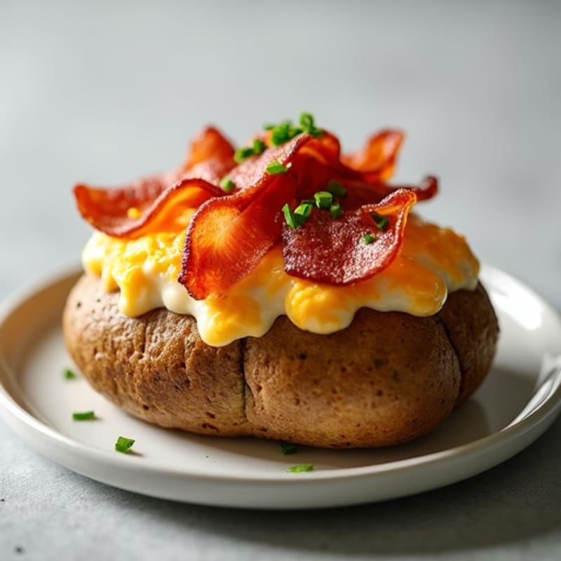 Baked Potato with Crispy Bacon and Creamy Cheesy Filling