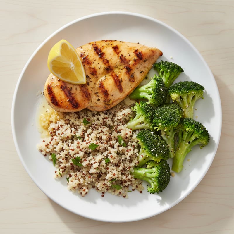 Grilled Chicken Breast with Quinoa and Steamed Broccoli