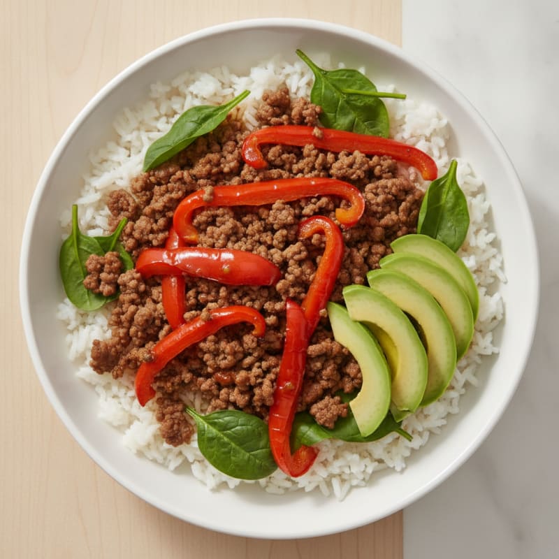Lean Beef Mince and Roasted Pepper Rice Bowl