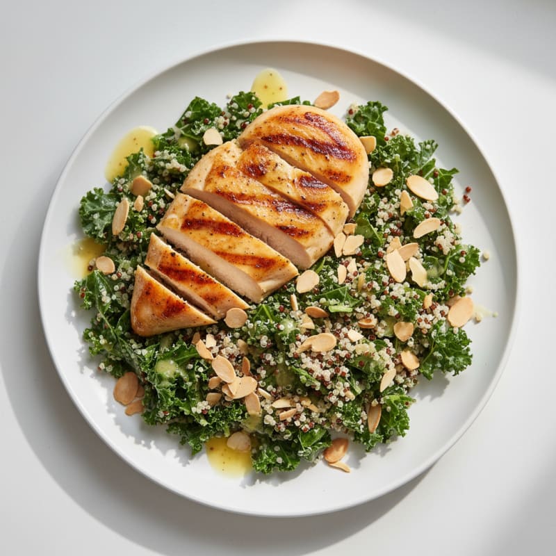 Grilled Chicken Breast with Crunchy Quinoa and Kale Salad