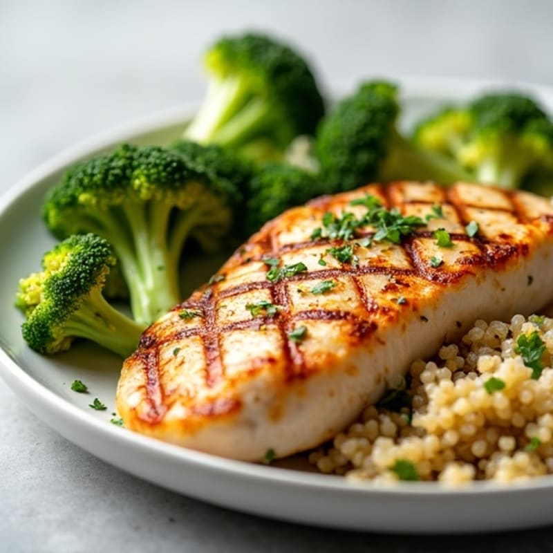 Grilled Chicken Breast with Quinoa and Roasted Broccoli