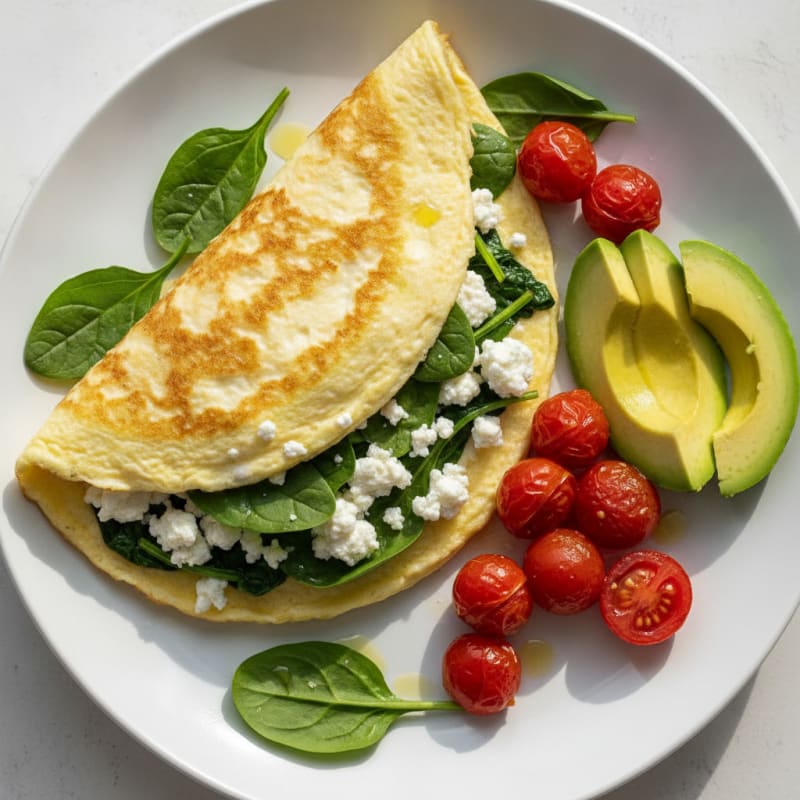 Egg White Spinach Omelet with Cottage Cheese and Cherry Tomatoes