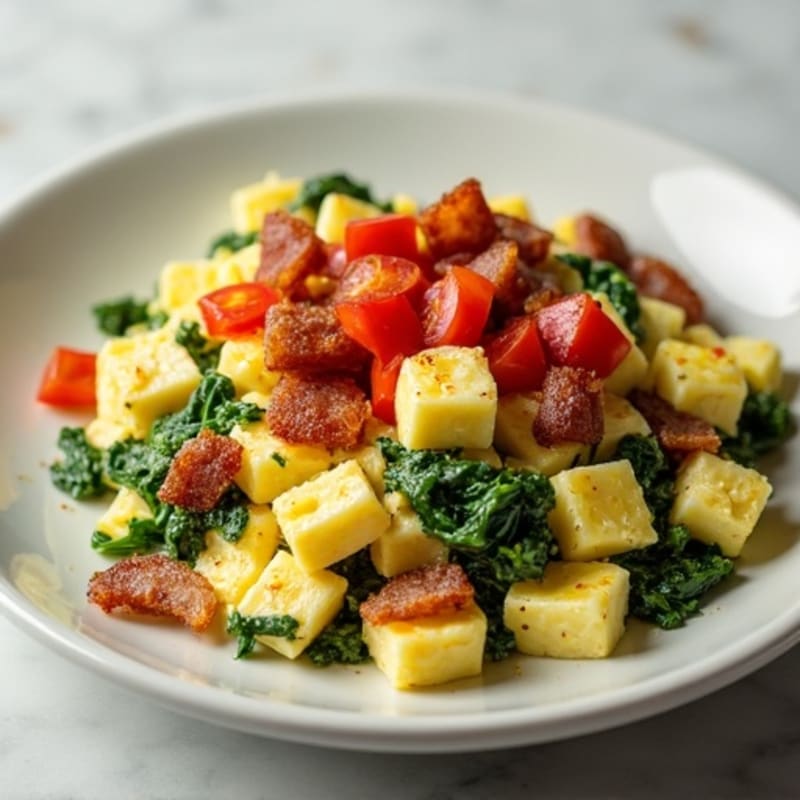 Cottage Cheese Egg Scramble with Spinach and Turkey Bacon