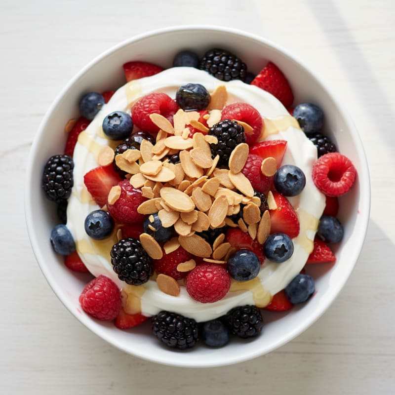 Greek Yogurt Protein Parfait with Mixed Berries and Almonds