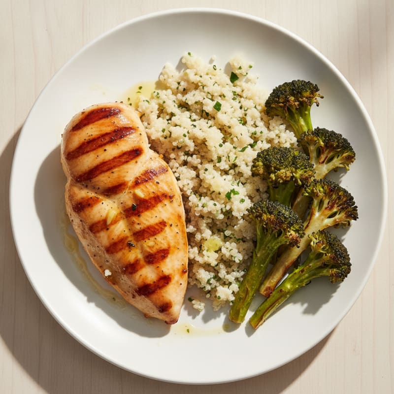 Grilled Chicken Breast with Quinoa and Roasted Broccoli