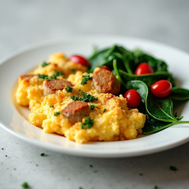 Fluffy Egg White Scramble with Spinach and Lean Turkey Sausage
