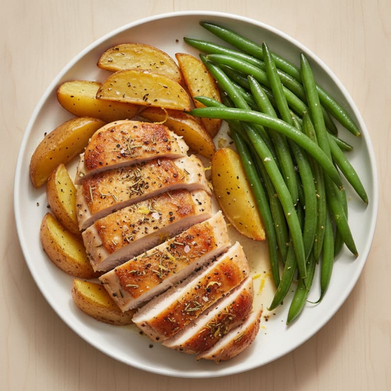 Herb-Roasted Chicken and Potatoes with Green Beans
