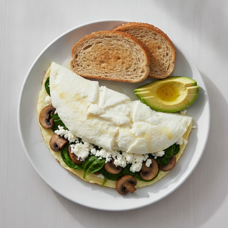 Egg White Spinach Omelette with Cottage Cheese and Sautéed Mushrooms