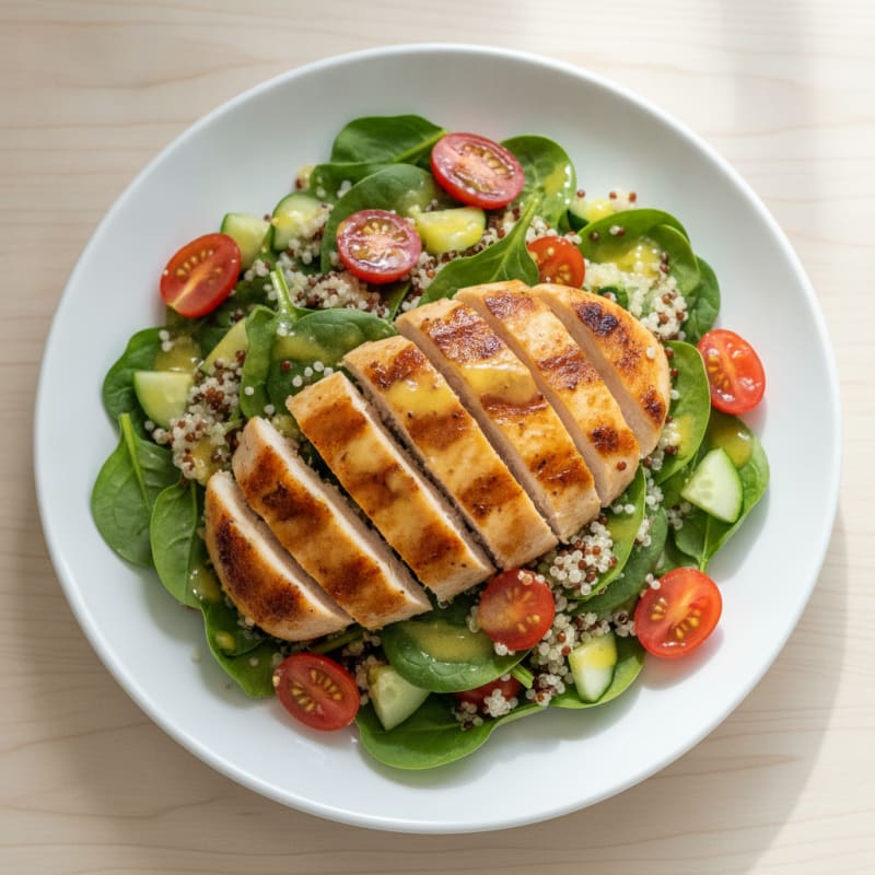 Grilled Chicken and Quinoa Salad with Spinach and Lemon Vinaigrette