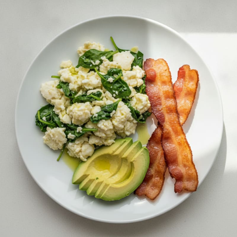 Egg White Spinach Scramble with Turkey Bacon