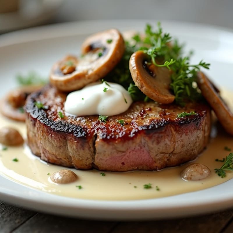 Pan-Seared Steak with Creamy Garlic Mushroom Sauce