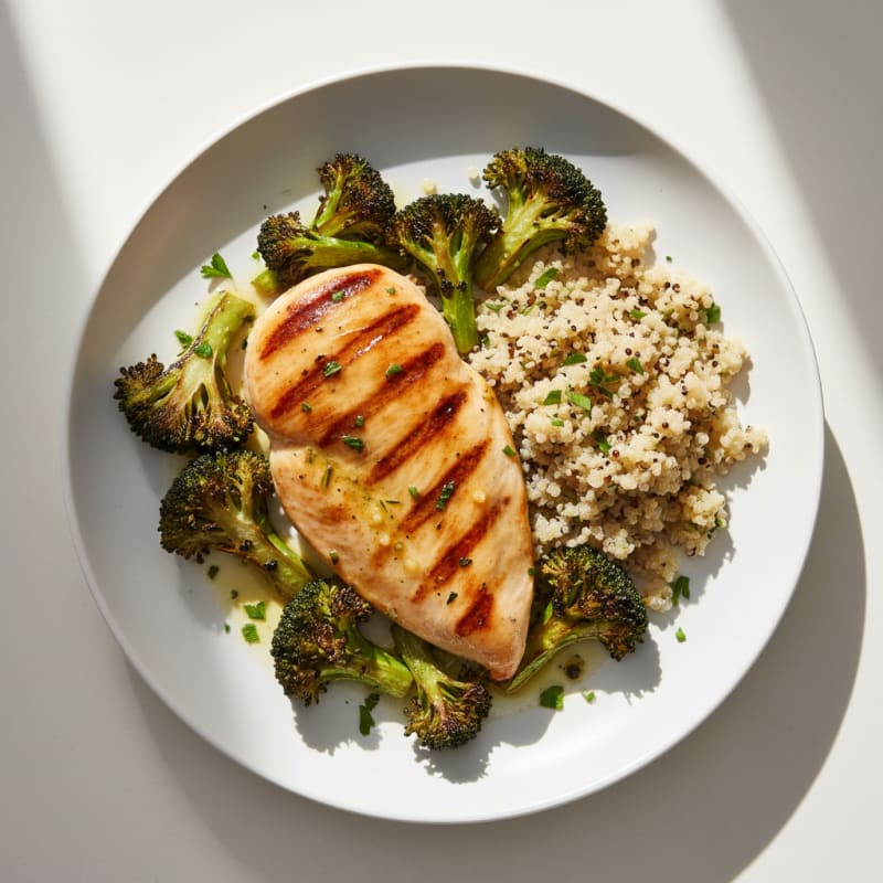 Grilled Chicken Breast with Roasted Broccoli and Quinoa