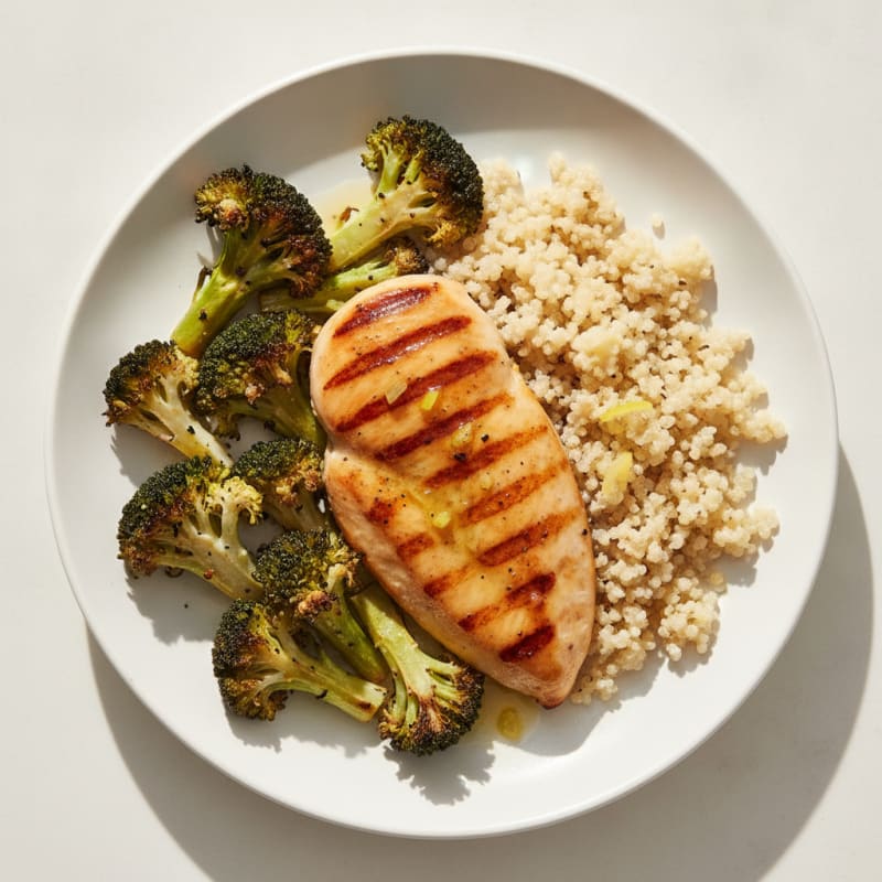 Grilled Chicken Breast with Quinoa and Roasted Broccoli