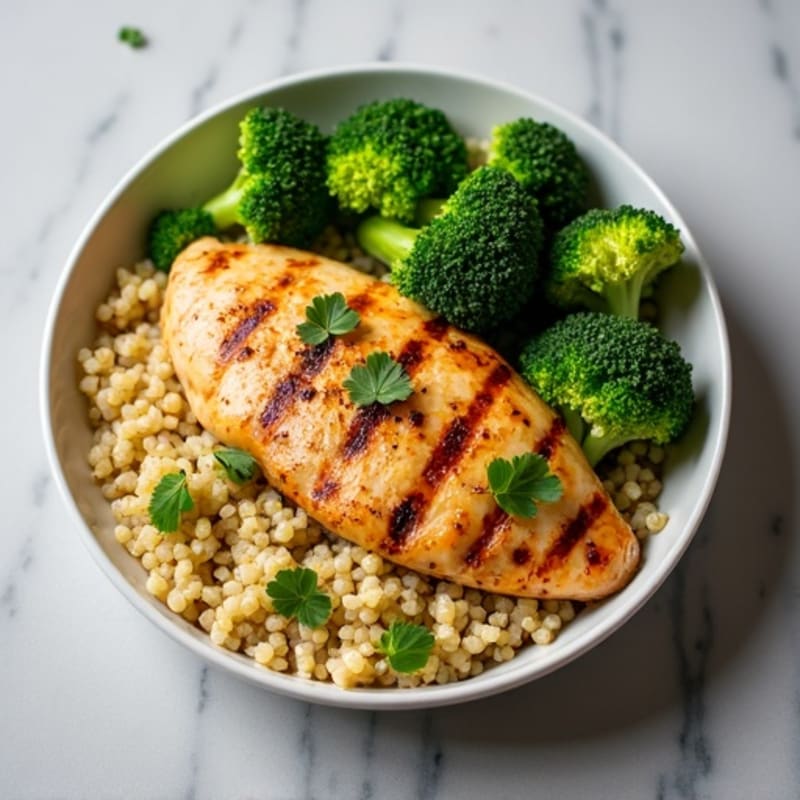 Grilled Chicken Breast with Quinoa and Roasted Broccoli