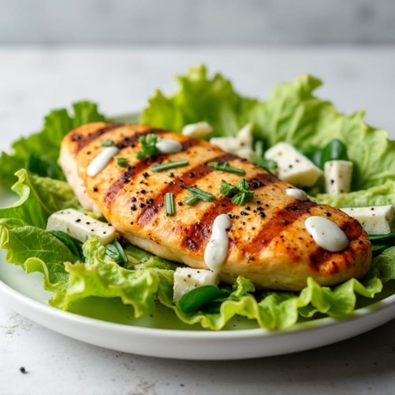 Grilled Chicken and Crispy Romaine with Light Creamy Lemon-Garlic Dressing