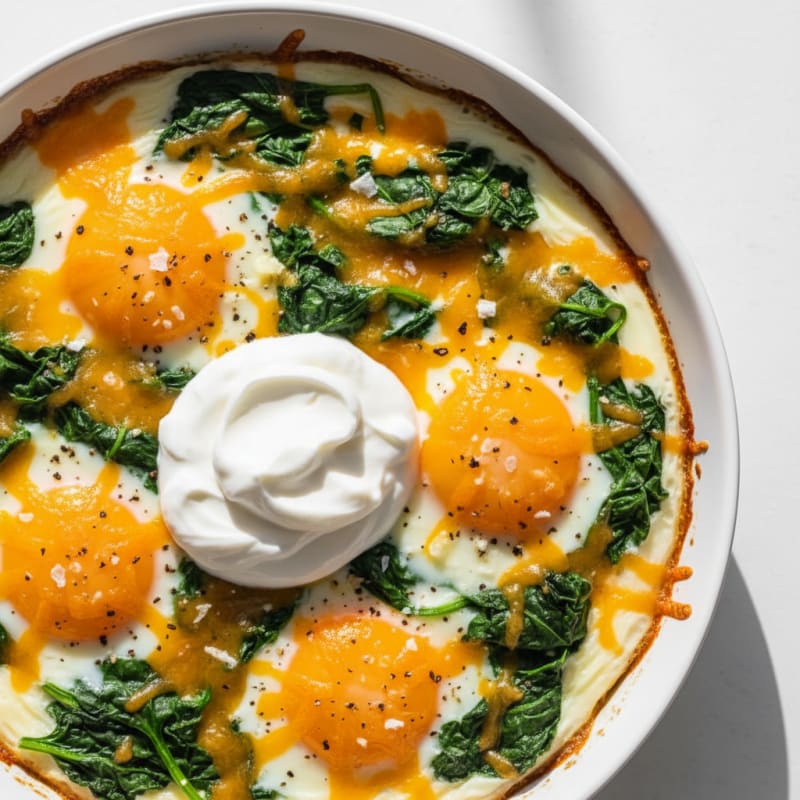 Creamy Cheesy Baked Eggs with Spinach
