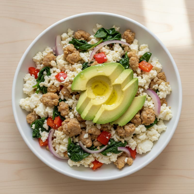 Egg White Veggie Scramble with Turkey Sausage