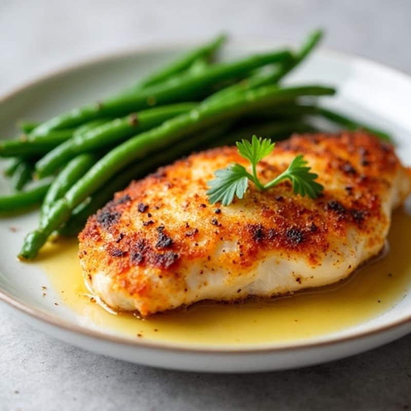 Crispy Pan-Seared Chicken with Garlicky Green Beans