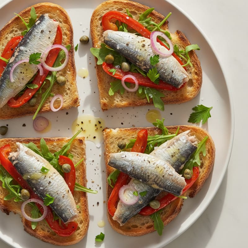 Sardine and Roasted Pepper Crostini