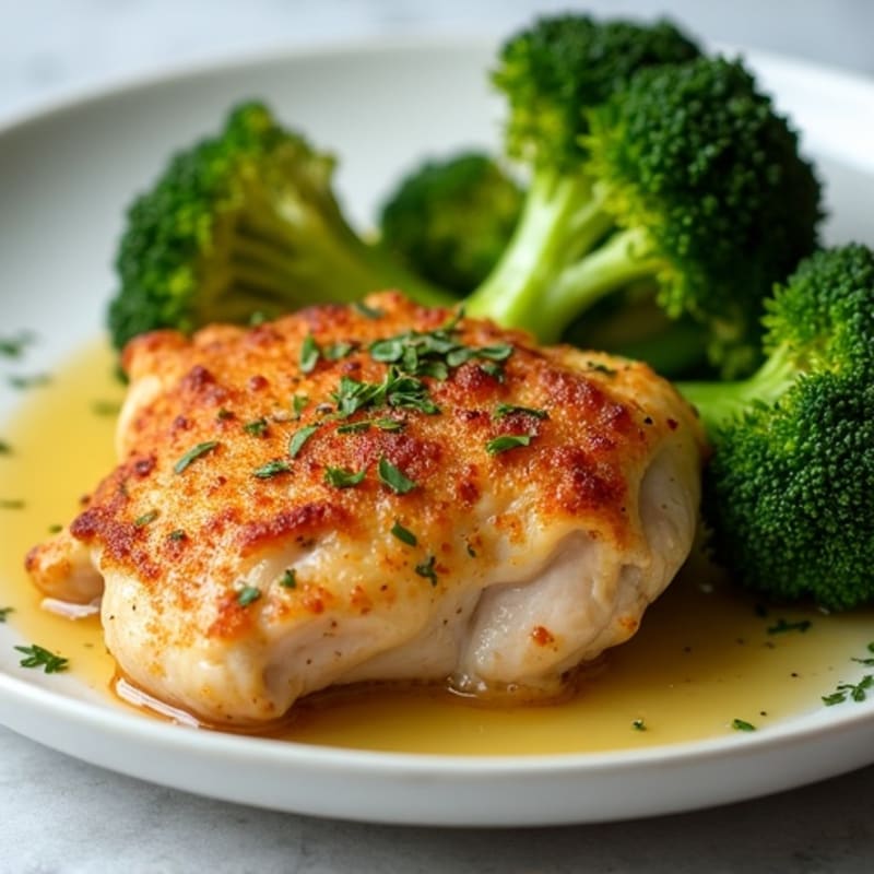 Crispy Lemon Herb Baked Chicken Thighs with Roasted Broccoli