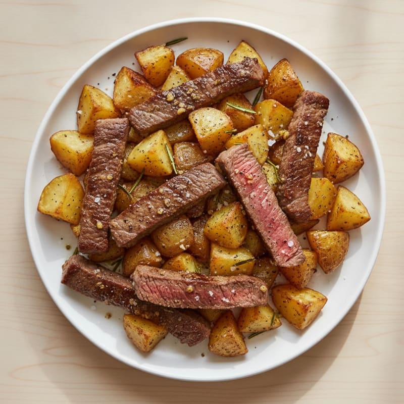 Garlic Herb Steak Fingers with Roasted Potatoes